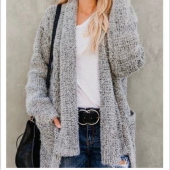 VICI Gray Knitted Chunky Fuzzy Open Cardigan, size Small - Picture 16 of 16